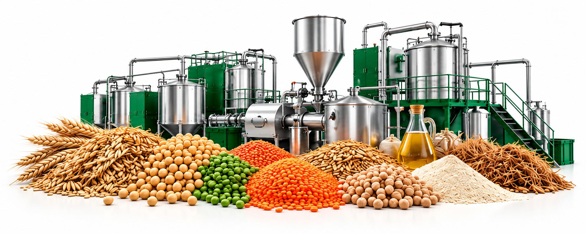 Illustration agroalimentaire : céréales, légumineuses et équipements de transformation